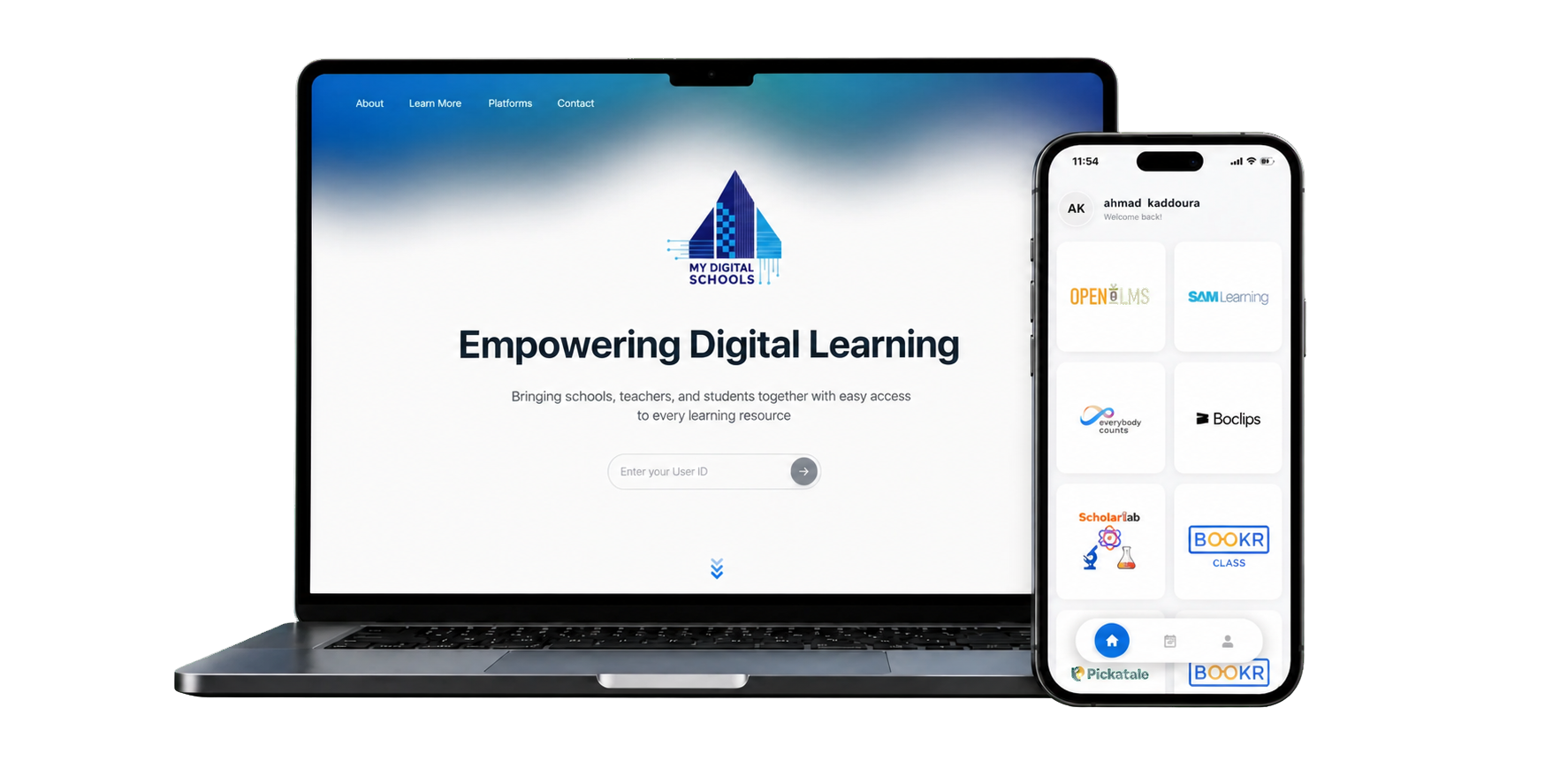My Digital Schools learning platform displayed on a laptop and mobile phone