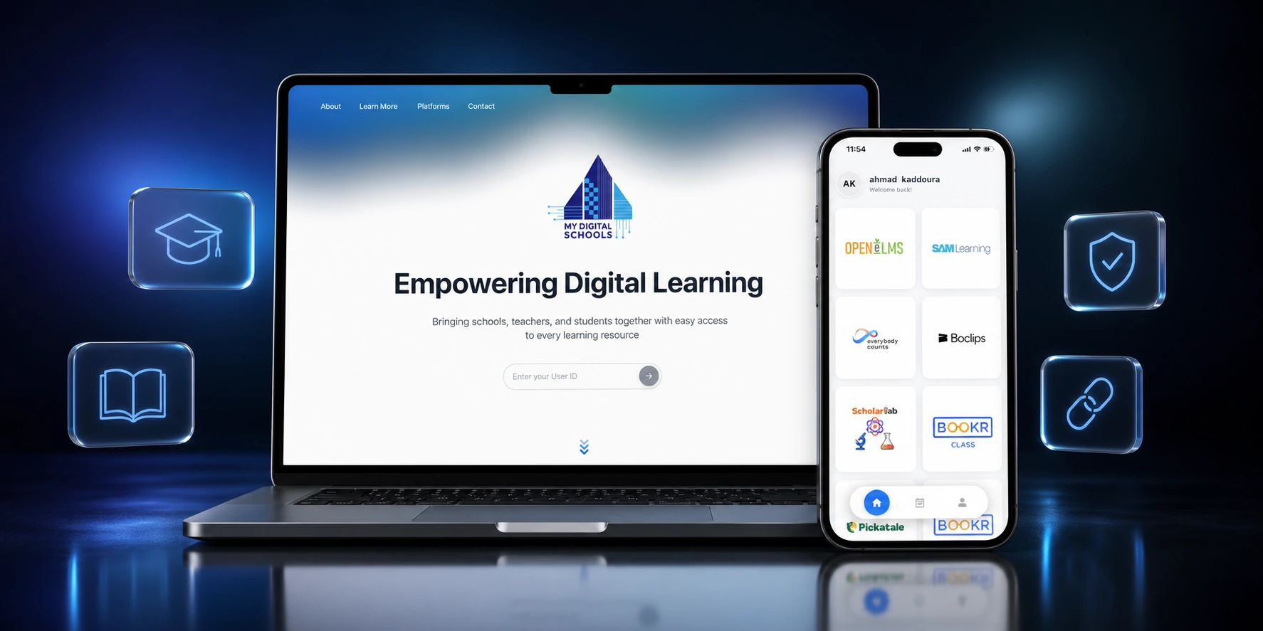 My Digital Schools learning platform displayed on a laptop and mobile phone